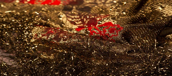 Texture, sfondo, modello, pizzo con paillettes oro lacca elastica — Foto Stock