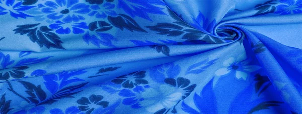 Textura, fondo, patrón, delicada seda azul con pri floral —  Fotos de Stock