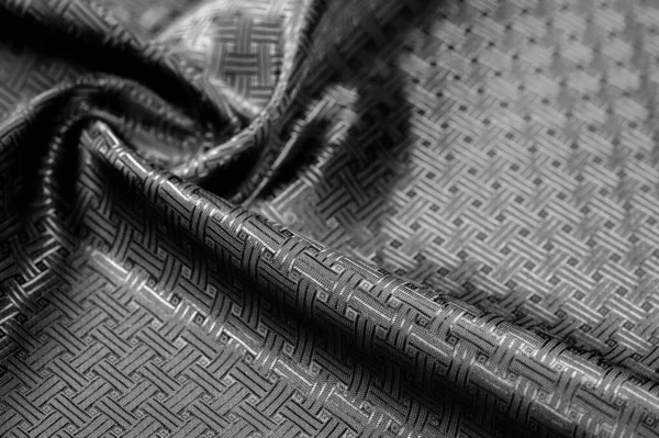 Фоновая текстура, узор. Черная шелковая ткань с небольшим чеком — стоковое фото
