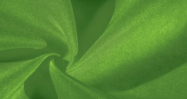 Textuur, achtergrond, patroon, zijde groene stof. Crêpe satijn op — Stockfoto