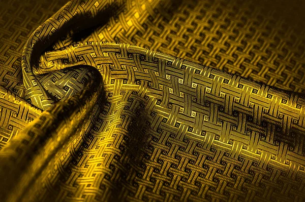 Hintergrund Textur, Muster. gelber, senfseidener Stoff mit einem — Stockfoto
