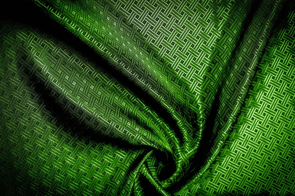 Tekstura tła Zielona jedwabna tkanina z małą kratą Patt — Zdjęcie stockowe