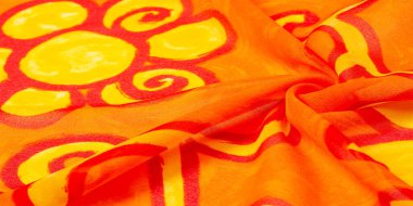 doku ipek, boyalı sarı çiçekler ile kumaş kırmızı arka plan 