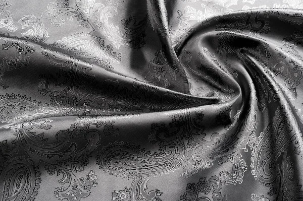 テクスチャ, 背景, ペイズリーパット付き黒スチールグレーの生地 — ストック写真
