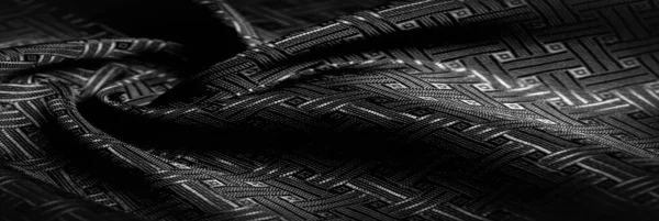 Tekstura tła, wzór. Czarna tkanina jedwabna z małym chec — Zdjęcie stockowe