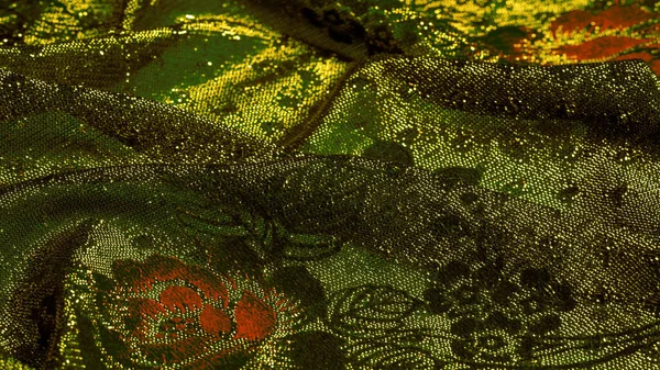 Textura, pozadí, vzorek, smaragdová třpyta krajka elastická krajka — Stock fotografie