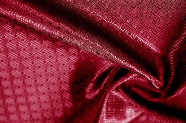 Háttér Textúra Minta Vörös Selyem Szövet Kis Kockás Mintával Egy — Stock Fotó