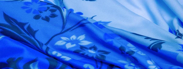 Textura, fondo, patrón, delicada seda azul con pri floral —  Fotos de Stock