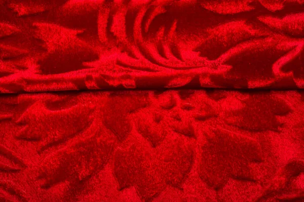 Velours, tissu de couleur rouge. Ce magnifique tissu de velours extensible h — Photo