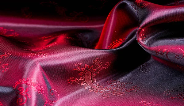 Textura, tela, seda roja con patrón paisley. Esta hermosa p — Foto de Stock