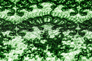 Doku, desen, beyaz bir arka plan üzerinde yeşil dantel kumaş. Th