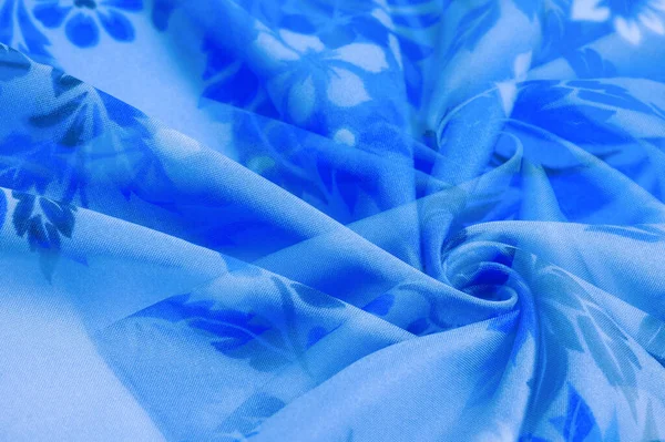 Textura, fondo, patrón, delicada seda azul con pri floral —  Fotos de Stock