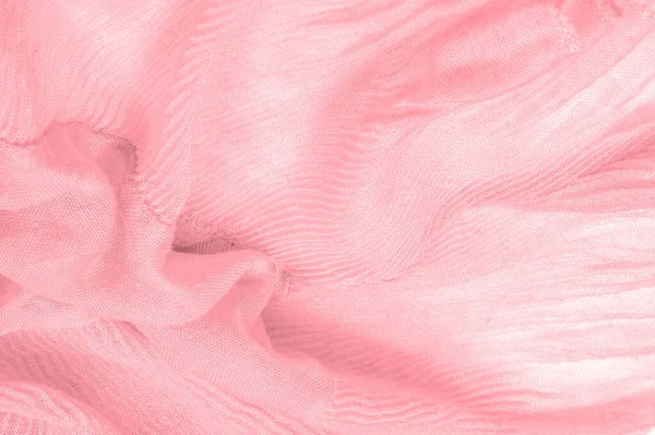 Текстура, фон, рисунок, розовый шелк гофрированный измельченный ткань — стоковое фото