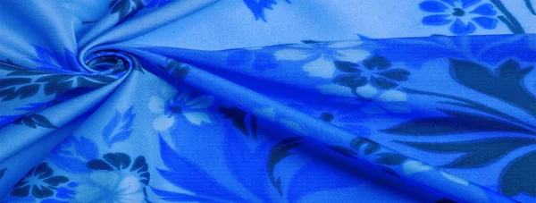 Textura, fondo, patrón, delicada seda azul con pri floral —  Fotos de Stock