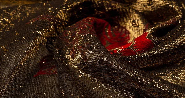 Textura, fundo, padrão, renda com lantejoulas de ouro Laca elástica — Fotografia de Stock