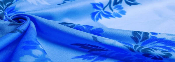 Textura, fondo, patrón, delicada seda azul con pri floral —  Fotos de Stock