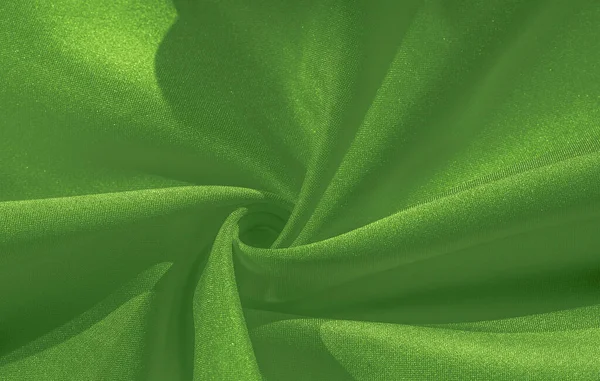 Tekstura, tło, wzór, jedwabna Zielona tkanina. Krepa satynowa na — Zdjęcie stockowe