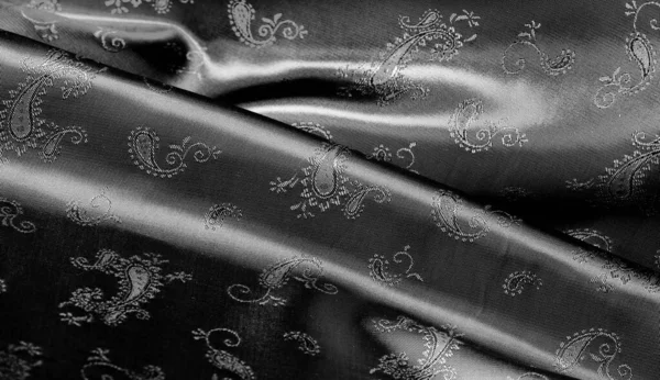 Textura, tecido chiffon de seda preta com estampa paisley. fabuloso — Fotografia de Stock