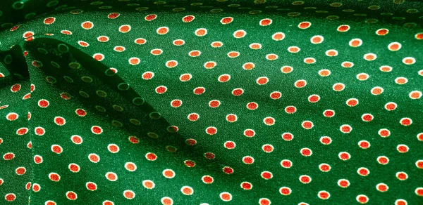 Textura fundo, padrão, tecido de seda verde com polca vermelha d — Fotografia de Stock