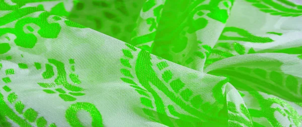 Textura, padrão, coleção, tecido de seda, cachecol feminino, verde e — Fotografia de Stock