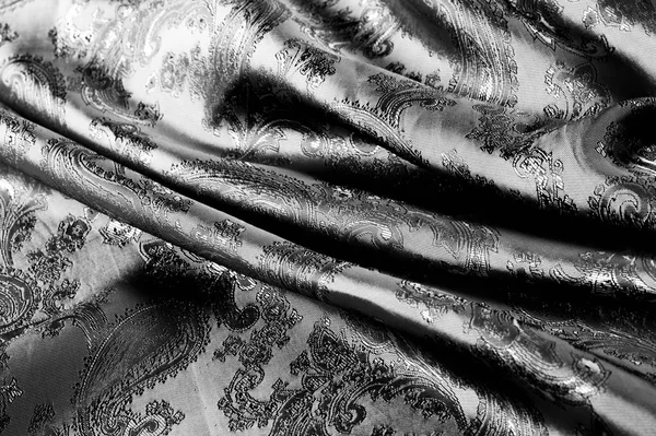 Tekstura, tło, czarna stal szara tkanina z Paisley Patt — Zdjęcie stockowe