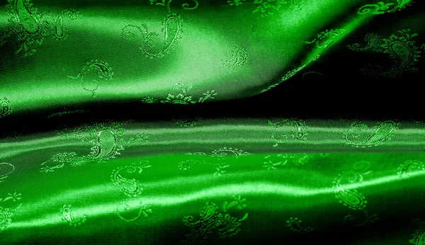 Textura, fondo, patrón Tela de gasa de seda verde con un pa — Foto de Stock