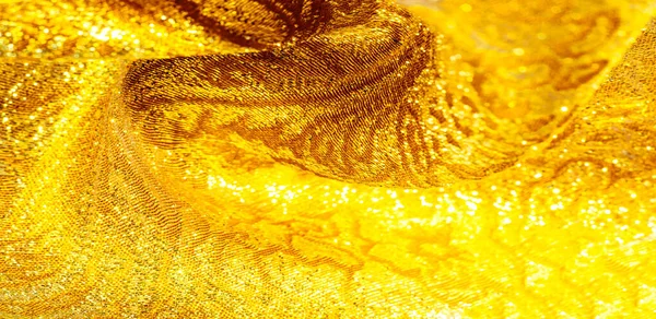 Φόντο υφής, μοτίβο. ύφασμα Κίτρινο χρυσό μπροκάρ. Οργανοζ — Φωτογραφία Αρχείου
