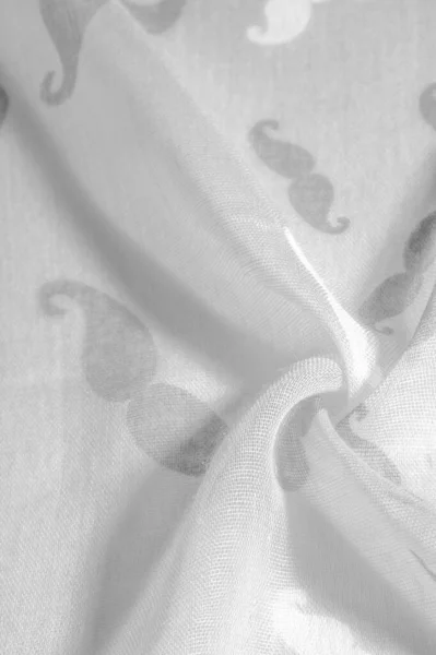 Texture fond, tissu de soie blanche avec musta dessin animé peint — Photo
