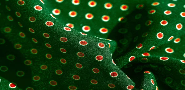 Textura fundo, padrão, tecido de seda verde com polca vermelha d — Fotografia de Stock