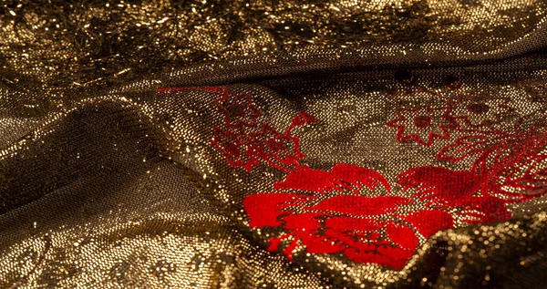 Texture, sfondo, modello, pizzo con paillettes oro lacca elastica — Foto Stock