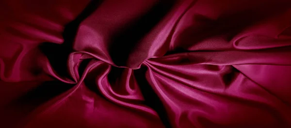 Texture, tissu de soie rouge photo panoramique. Satin d'humeur Duke en soie  - — Photo