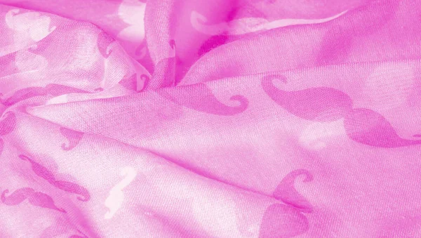 Textur bakgrund, rosa sidentyg med målad tecknad serie Mustac — Stockfoto
