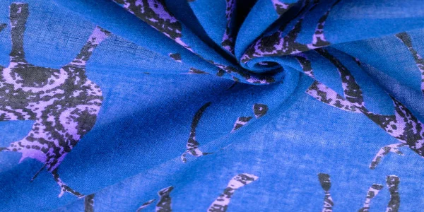 Tekstura, tło, tkanina bawełniana w kolorze niebieskim z nadrukiem — Zdjęcie stockowe