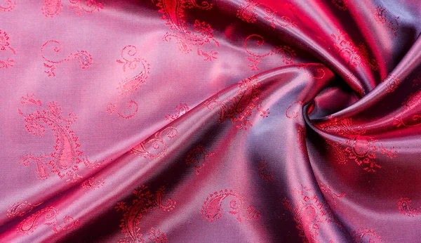 Textura, tecido, seda vermelha com padrão paisley. Esta bela p — Fotografia de Stock