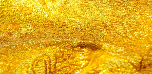 Texture arrière-plan, motif. tissu ; brocart en or jaune. Organz — Photo