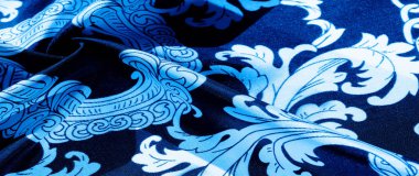 doku, arka plan, monogram desenli siyah ipek kumaş E