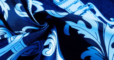 doku, arka plan, monogram desenli siyah ipek kumaş E