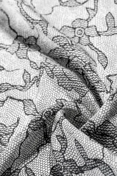 Texture, fond, motif. Tissu blanc soie avec motif dentelle — Photo