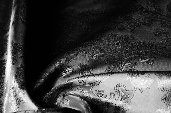 텍스처, 배경, 페이즐리 패트가 있는 블랙 스틸 그레이 패브릭 — 스톡 사진
