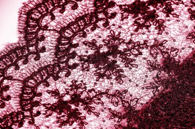 Doku, desen, beyaz bir arka plan üzerinde kırmızı dantel kumaş. Şarküteri