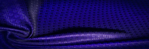 Achtergrond textuur, patroon. Blauwe zijde stof met een kleine cheque — Stockfoto