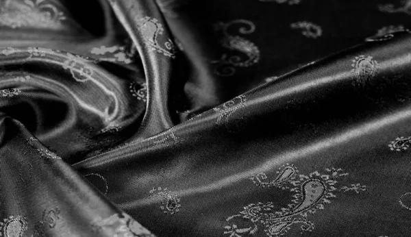 Texture, Black silk chiffon fabric with paisley print. fabulous