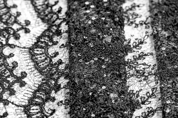 Texture, motif, tissu dentelle en noir sur fond blanc. Th h — Photo