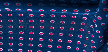 Doku arka plan, desen, kırmızı polka nokta ile mavi ipek kumaş