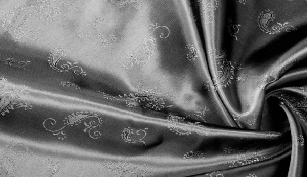 Textura, tecido chiffon de seda preta com estampa paisley. fabuloso — Fotografia de Stock