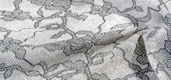 Textura, fundo, padrão. Tecido branco de seda com remendo de renda — Fotografia de Stock