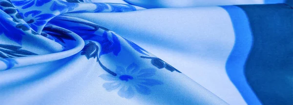 Textura, fondo, patrón, delicada seda azul con pri floral —  Fotos de Stock