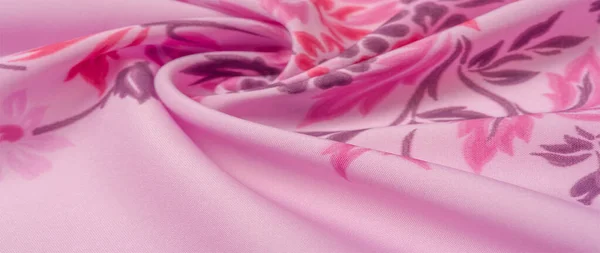 质地， 背景， 图案， 精致的粉红色丝绸与花卉 pri — 图库照片