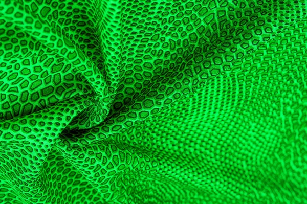 Green silk fabric, animal skin. All projects are new and designe — Stock Photo, Image