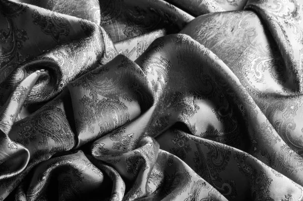 Doku, arka plan, bir paisley patt ile siyah çelik gri kumaş — Stok fotoğraf